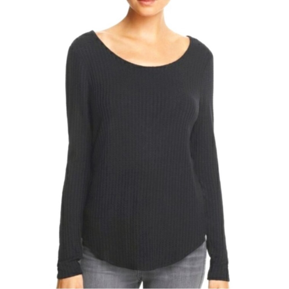 Final Touch Women's Black Waffle Knit Thermal Long Sleeve Top SZ Large